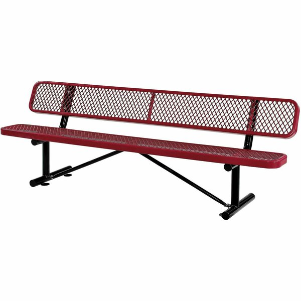 Global Industrial 8ft Outdoor Steel Bench w/ Backrest, Expanded Metal, Red 277155RD